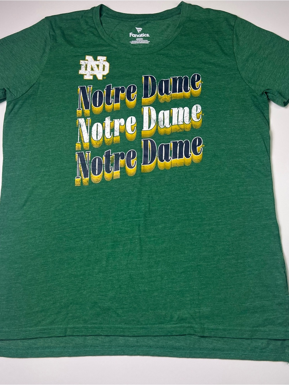Fanatics Notre Dame Fighting Irish Green Graphic T-Shirt - Size Large Retro Logo